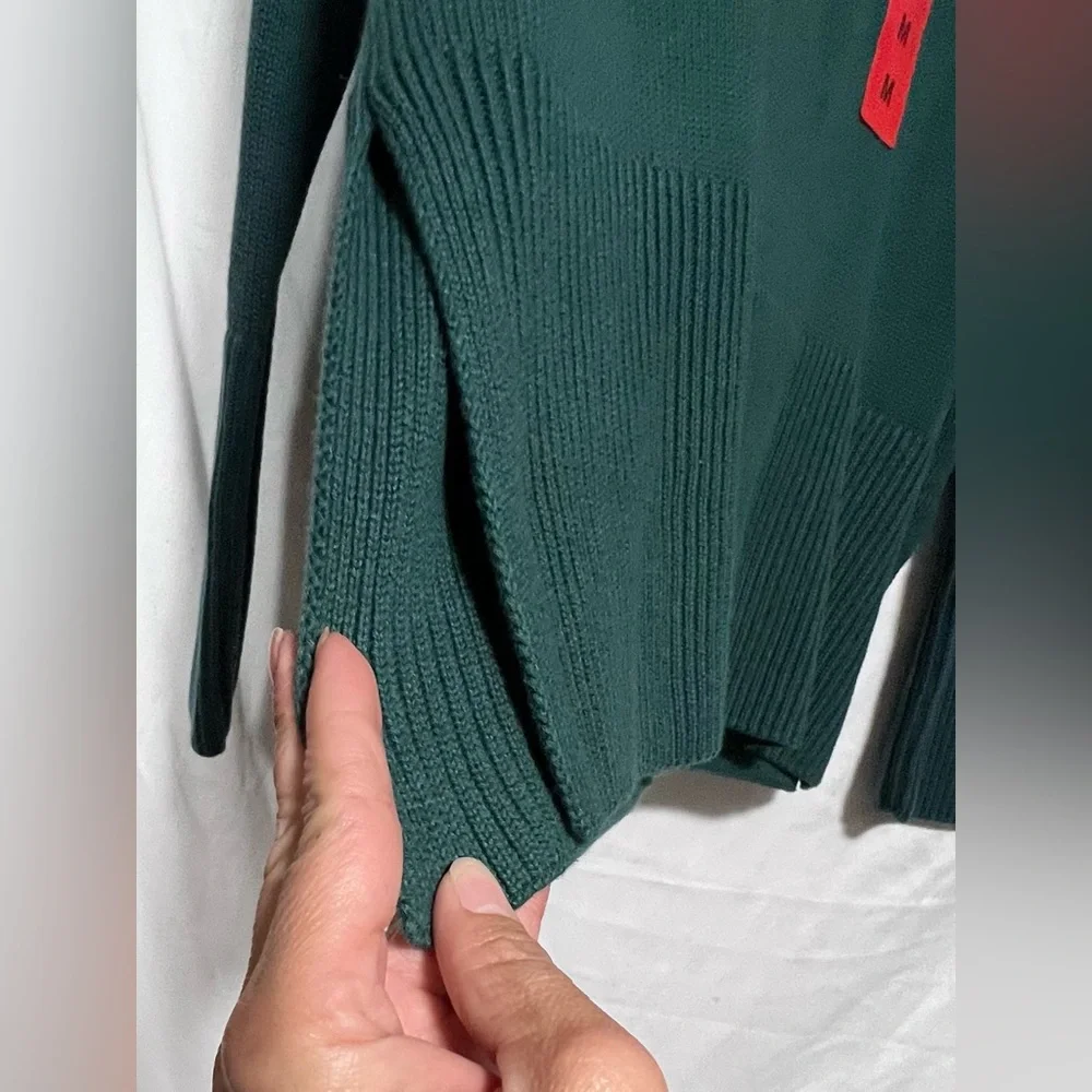 NWT GAP Deep Teal 100% Cotton Split Seam Crew Neck Knit Ribbed Sweater Cozy